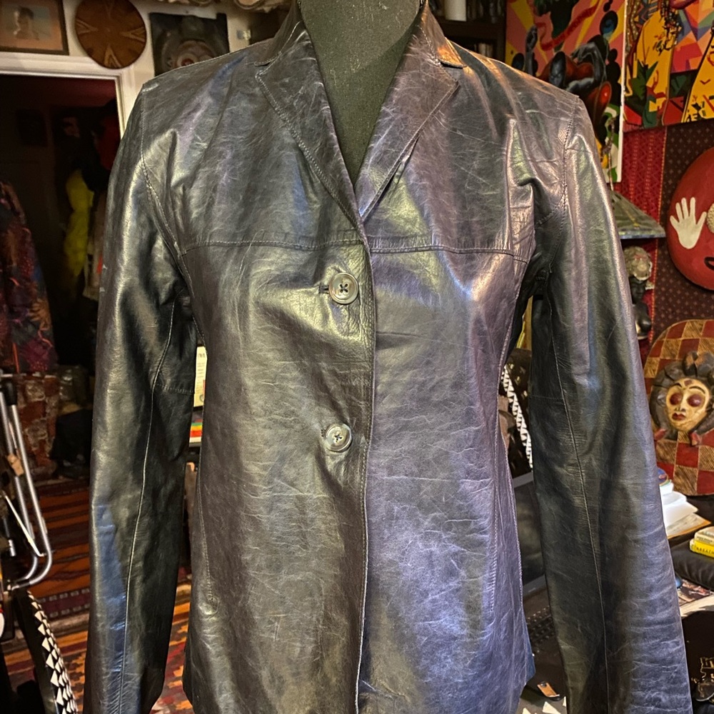 BANANA REPUBLIC Navy Blue Leather Jacket, size 2